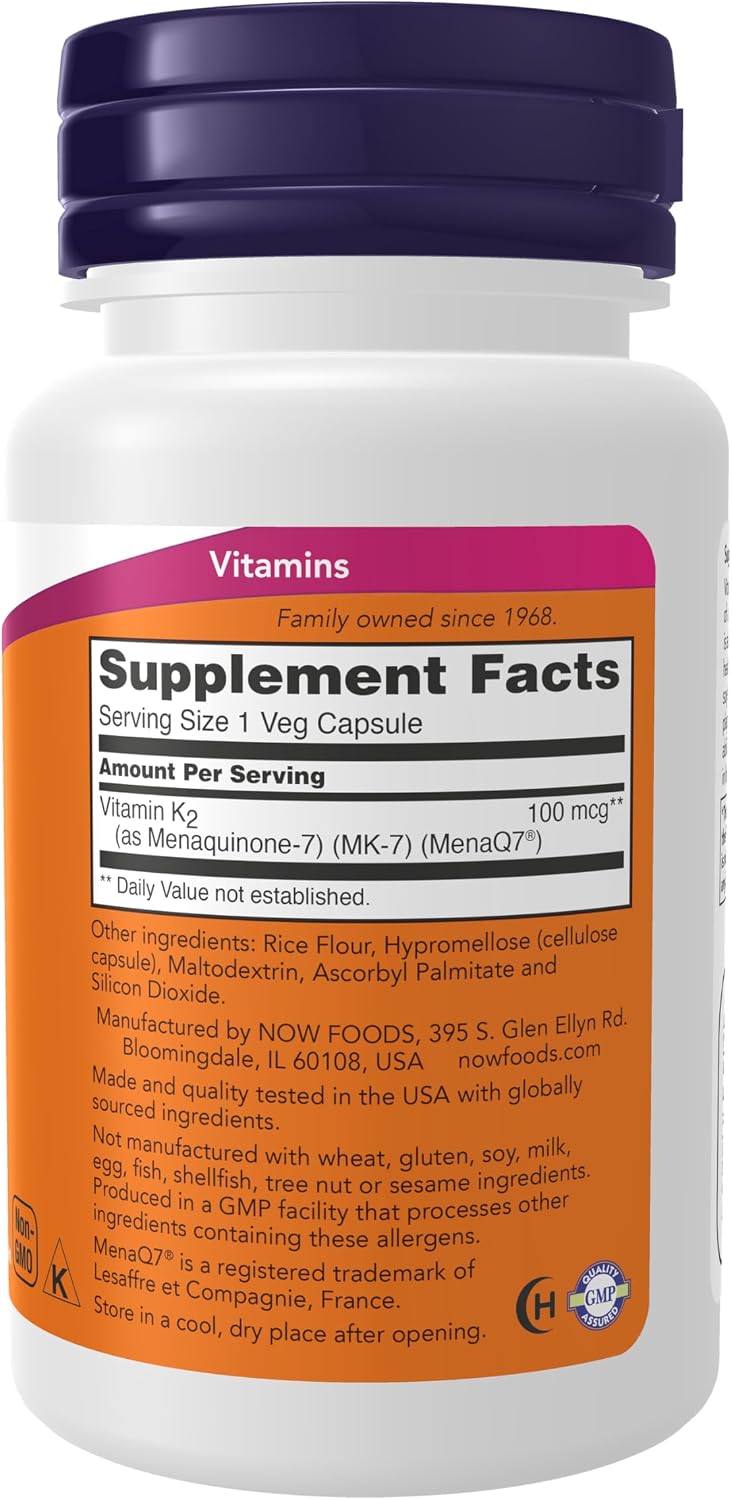 NOW Foods MK-7 Vitamin K-2 100 mcg, 60 Veg Capsules - görsel 2