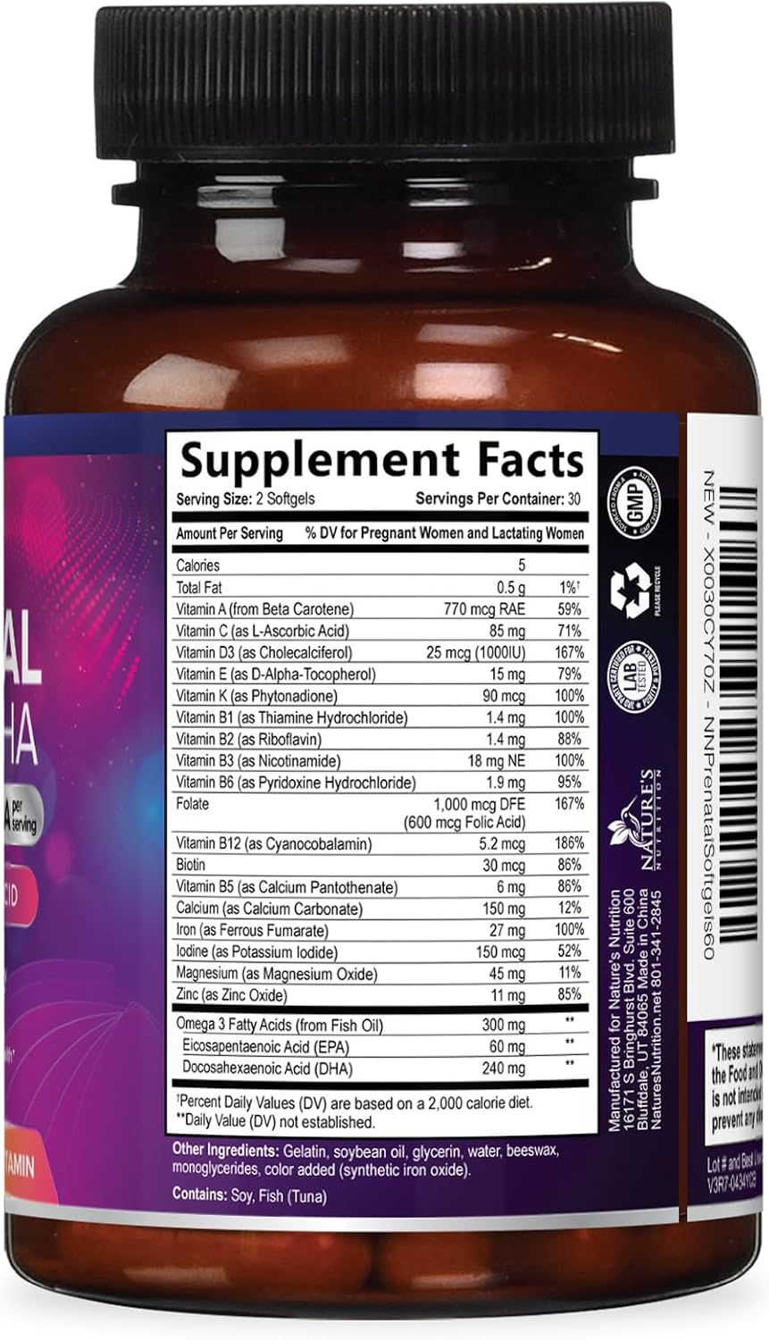 Nature's Nutrition Prenatal Vitamins with Folic Acid and Omega-3 DHA, 60 Softgels – Image 9