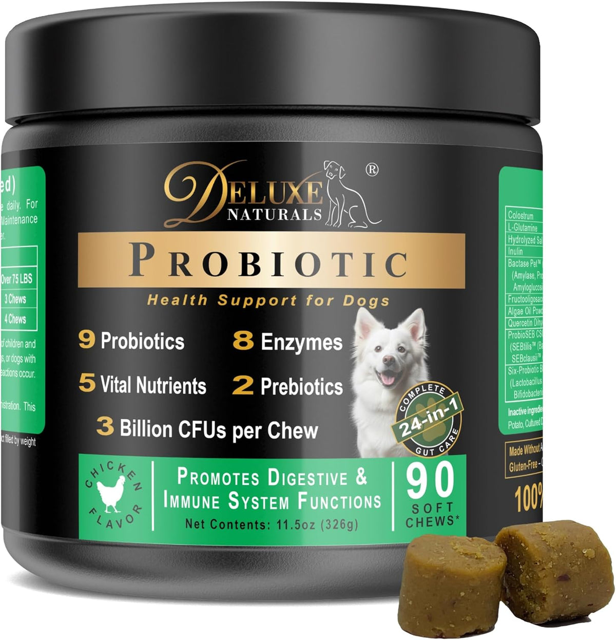 Deluxe Naturals Probiotic Soft Chews for Dogs, 90 Count, Chicken Flavour - görsel 1