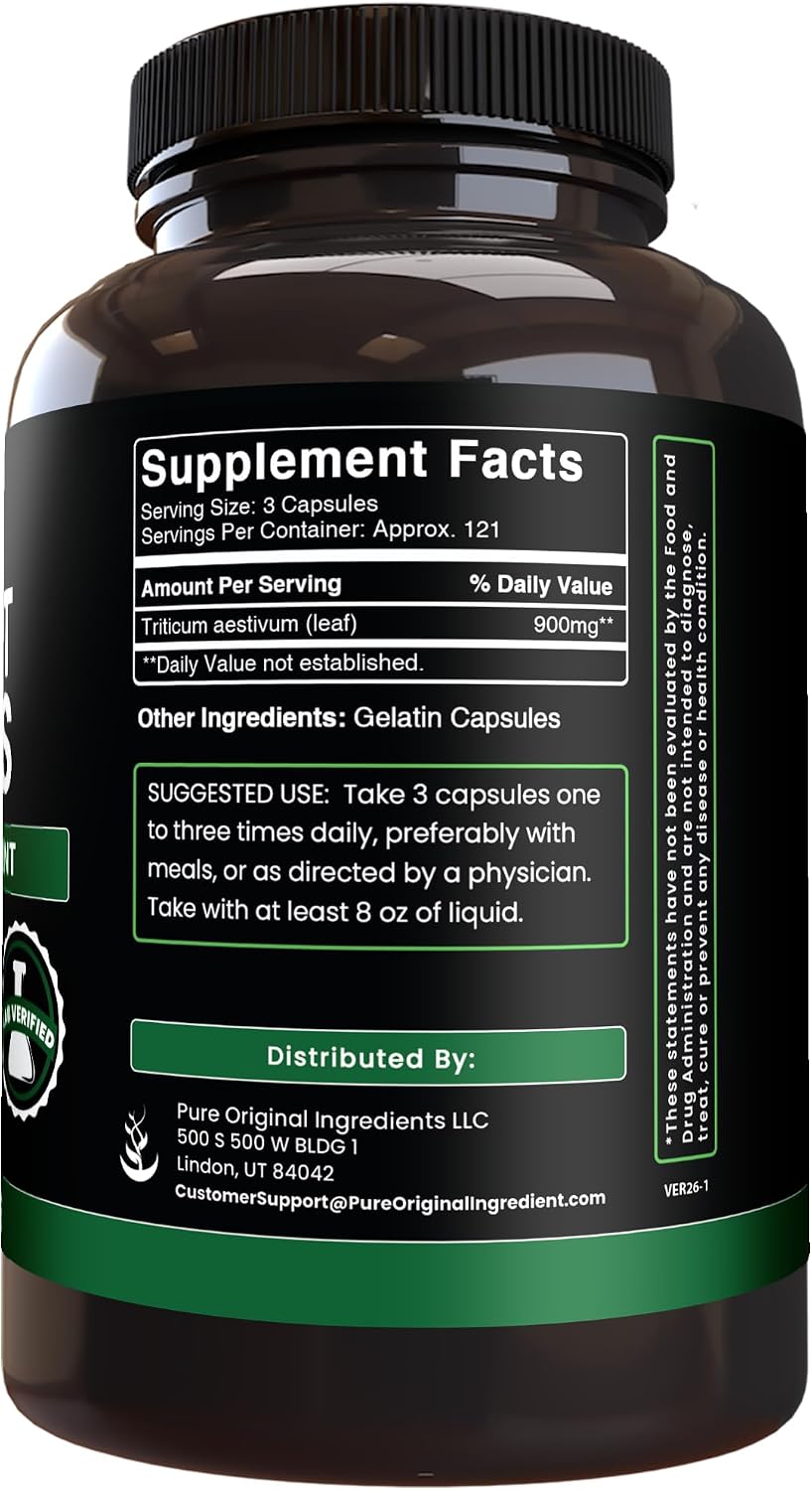 Pure Original Ingredients Wheat Grass (365 Capsules) - No Fillers, Lab Verified - görsel 2