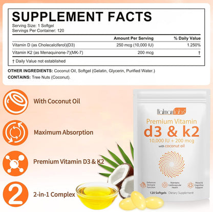 Newseel Vitamin D3 & K2 Supplement with Coconut Oil, 240 Soft gel capsules