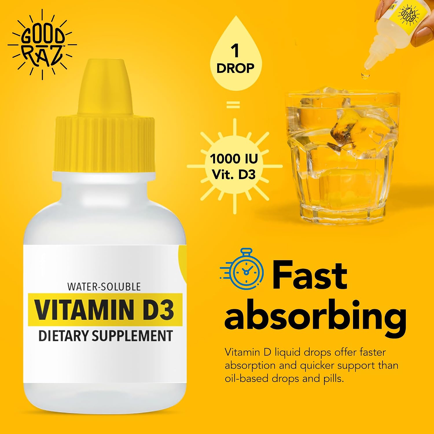 Good Raz Vitamin D3 Liquid Drops for Adults – Water-Soluble Vitamin D, Non-GMO, Kosher – 4-Month Supply - görsel 4