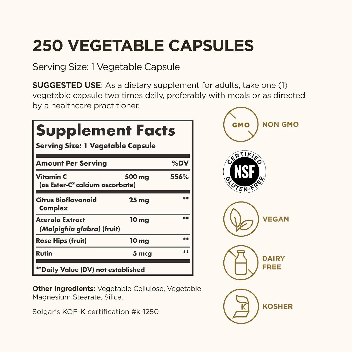 Solgar Ester-C Plus 500 mg Vitamin C (Ascorbate Complex), 250 Vegetable Capsules - görsel 2