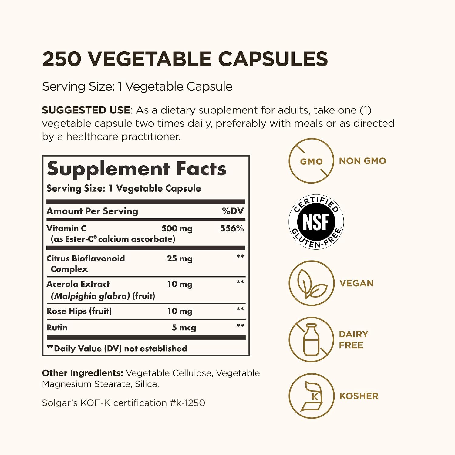 Solgar Ester-C Plus 500 mg Vitamin C (Ascorbate Complex), 250 Vegetable Capsules - görsel 2