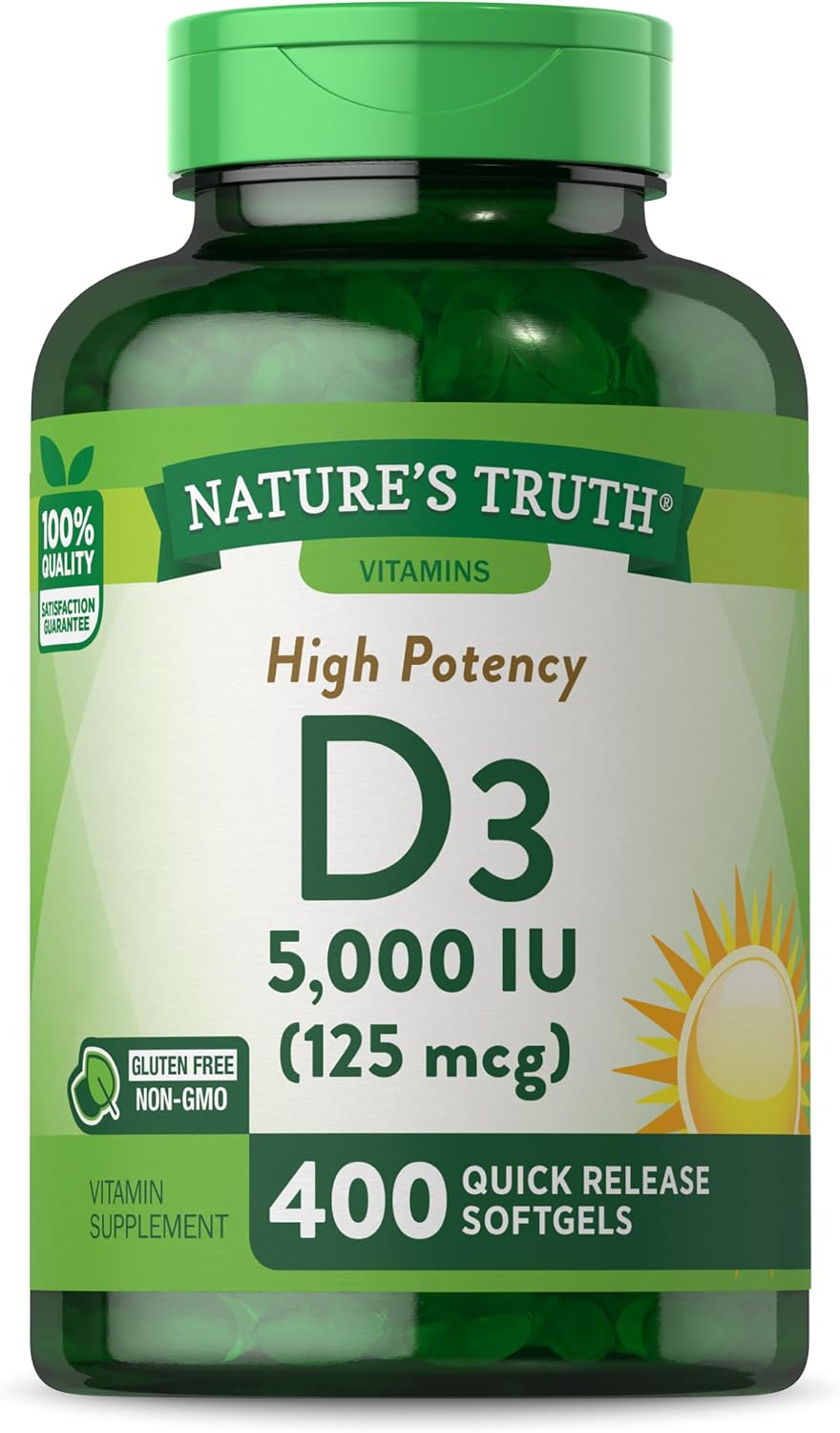 Nature's Truth Vitamin D3 5000 IU Softgels, 400 Count - görsel 1