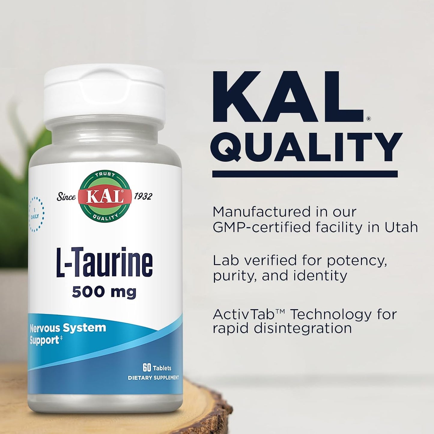 KAL L-Taurine 500mg – Amino Acid Supplement for Heart, Nerve & Eye Health – 60 Rapid Disintegration Tablets - görsel 5