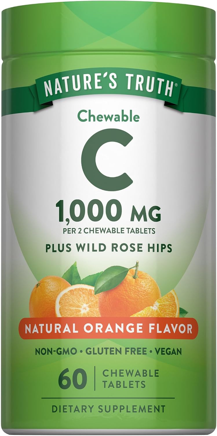 Nature's Truth Chewable Vitamin C with Rose Hips - 1000 mg, 60 Chewable Tablets - görsel 1
