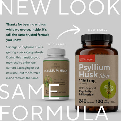 Premium Psyllium Husk Fibre Supplement - 1450mg, 240 Capsules