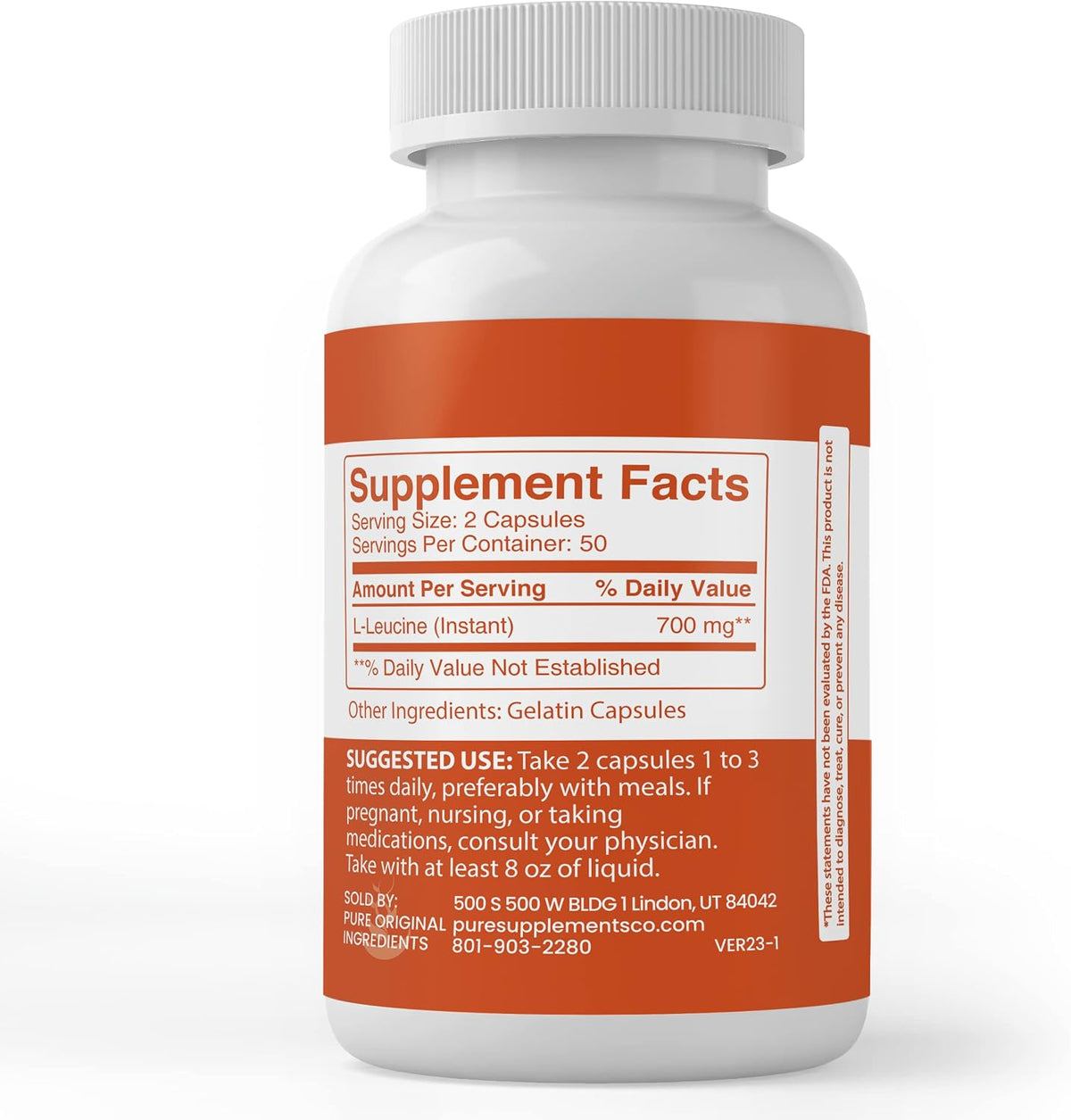 PURE ORIGINAL INGREDIENTS L-Leucine, (100 Capsules) Always Pure, No Additives or Fillers, Lab-Verified - görsel 3