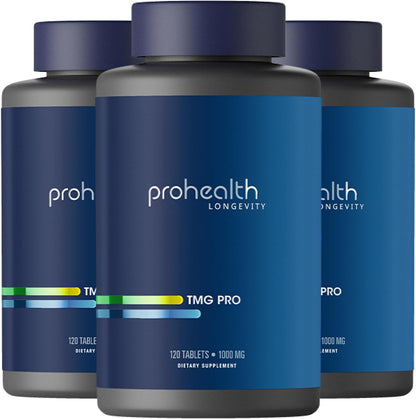 ProHealth Longevity TMG Supplements - Trimethylglycine 1000mg, 120 Tablets (3 Pack) - Methylation Support