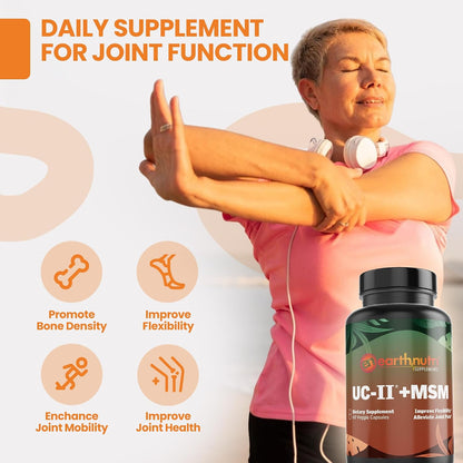 EarthNutri UC-II Collagen & MSM Food Supplement for Joint Health and Flexibility - 60 Capsules