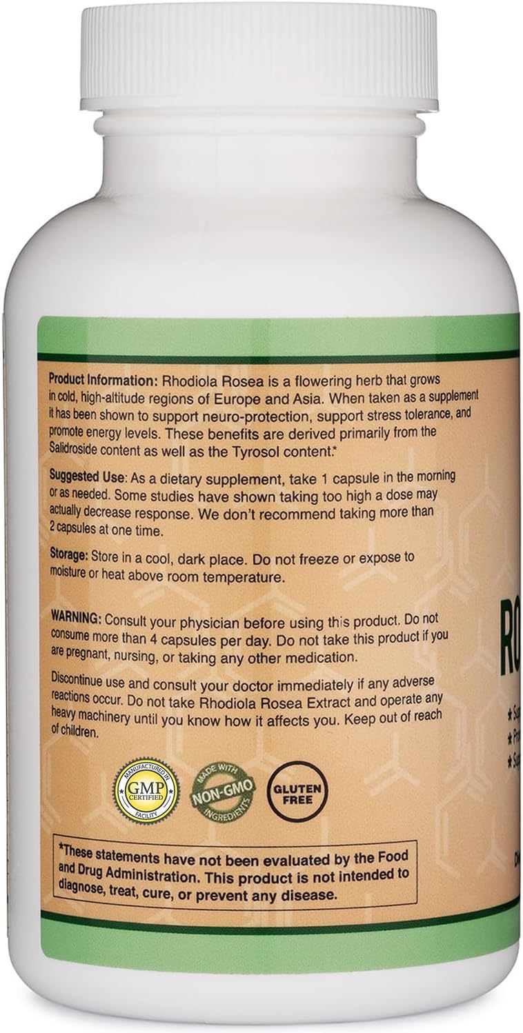 Rhodiola Rosea Food Supplement 500mg, 120 Vegan Capsules (3% Salidrosides, 1% Rosavins Extract) by Double Wood - görsel 4