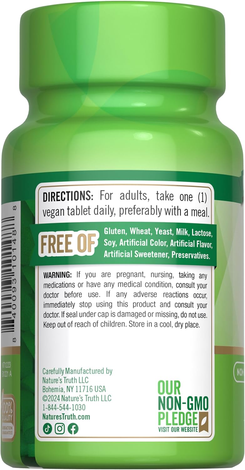 Nature's Truth Folic Acid 800 mcg, 250 Tablets - Vegan, Non-GMO & Gluten-Free Food Supplement - görsel 7