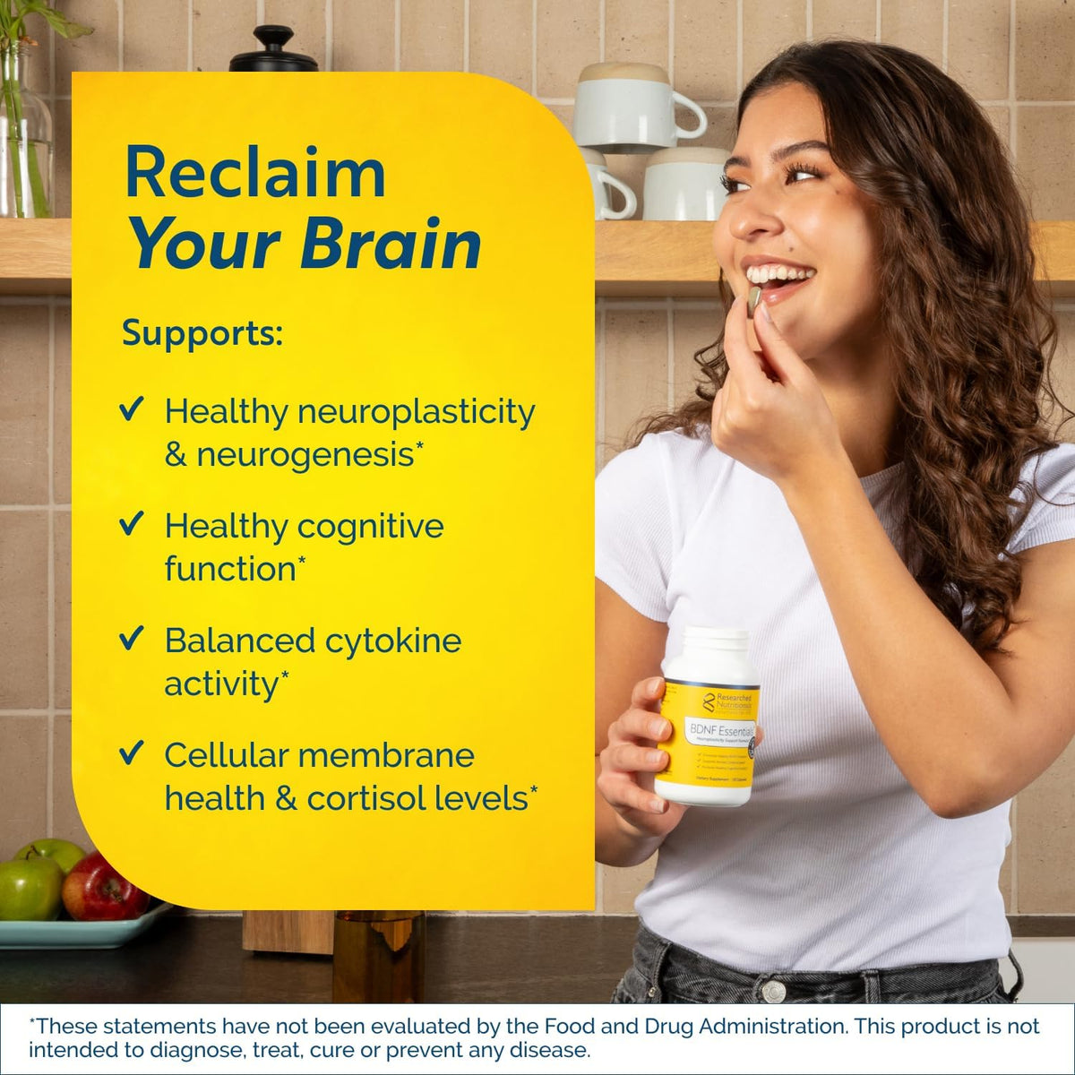 Researched Nutritionals BDNF Essentials – Brain Supplement with Bacopa Monnieri and Lion's Mane, 120 Capsules - görsel 2