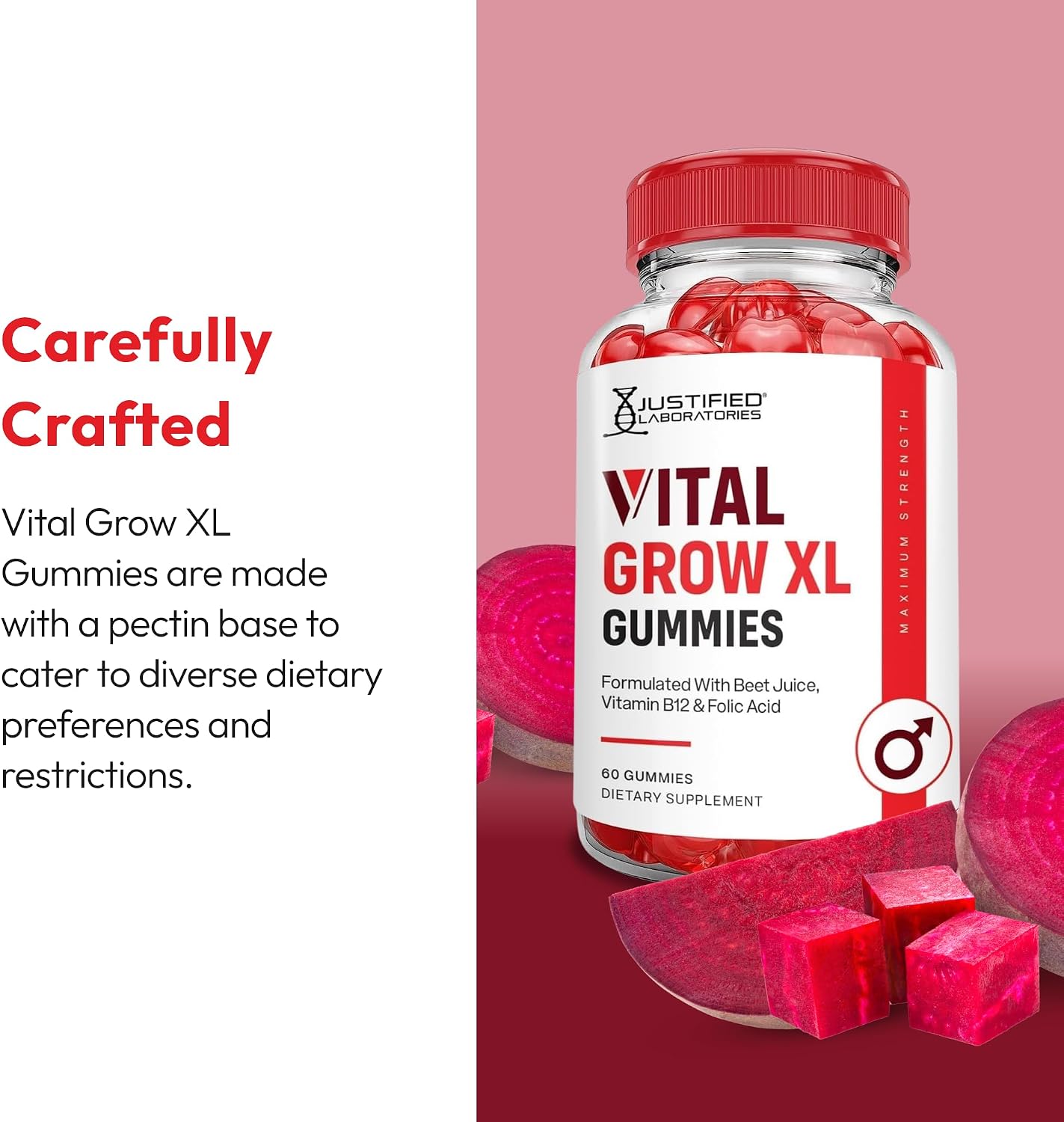 Justified Laboratories Vital Grow XL Gummies – Apple Cider Vinegar, Folate and Vitamin B12 – 90 Servings - görsel 4