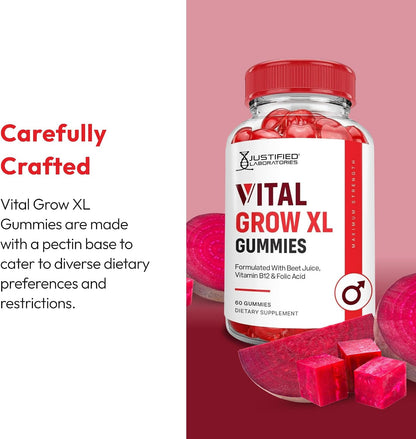 Justified Laboratories Vital Grow XL Gummies – Apple Cider Vinegar, Folate and Vitamin B12 – 90 Servings