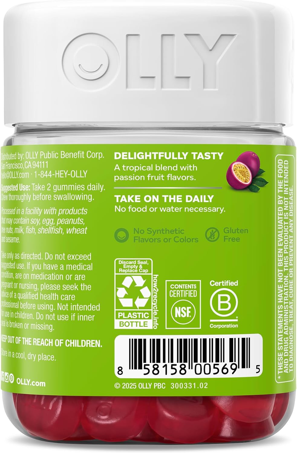 OLLY Daily Energy Gummy, Caffeine-Free, Vitamin B12, CoQ10, Goji Berry, Tropical Flavour – 60 Gummies - görsel 9