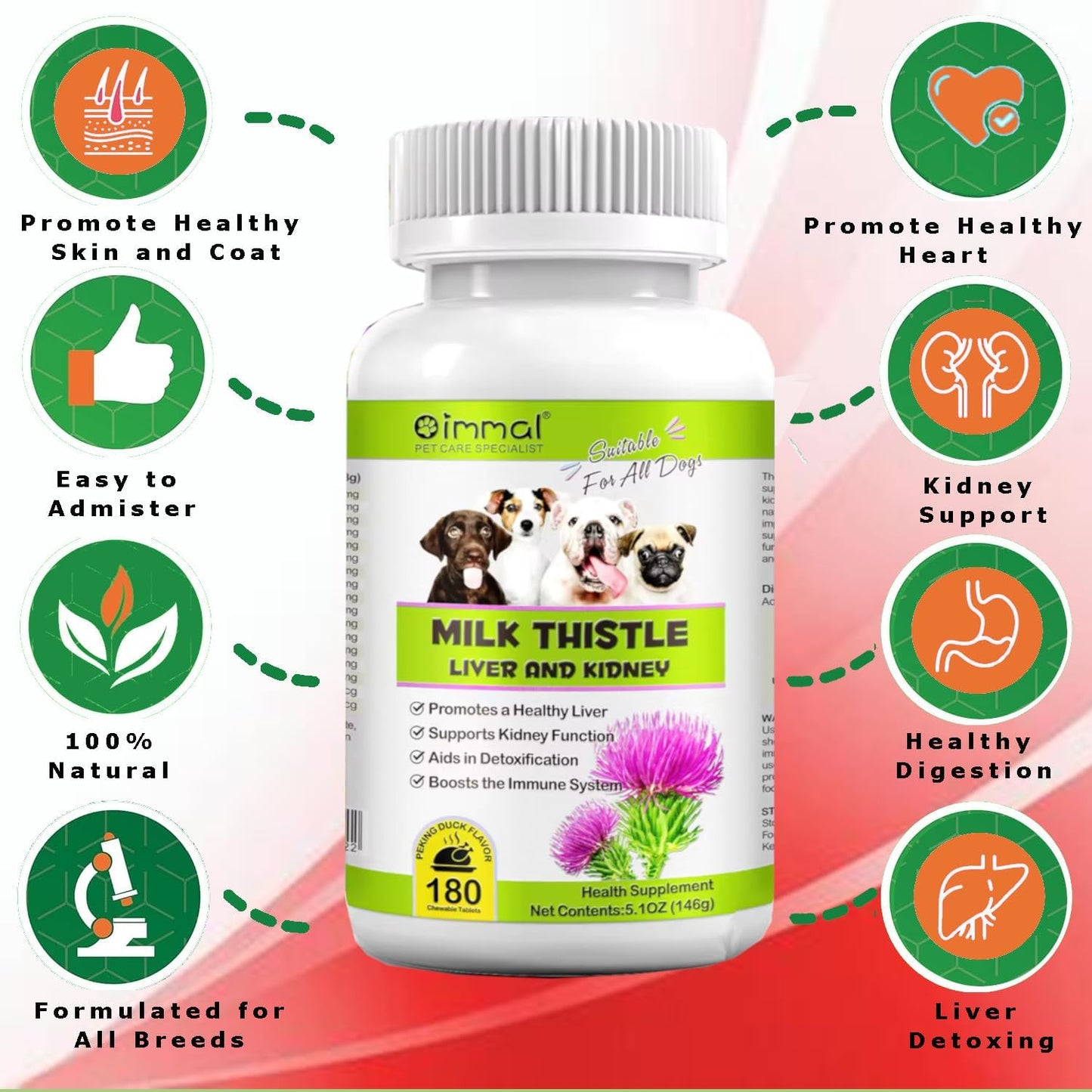 Milk Thistle for Dogs - 180 Chewable Tablets - Liver and Kidney Support - görsel 2