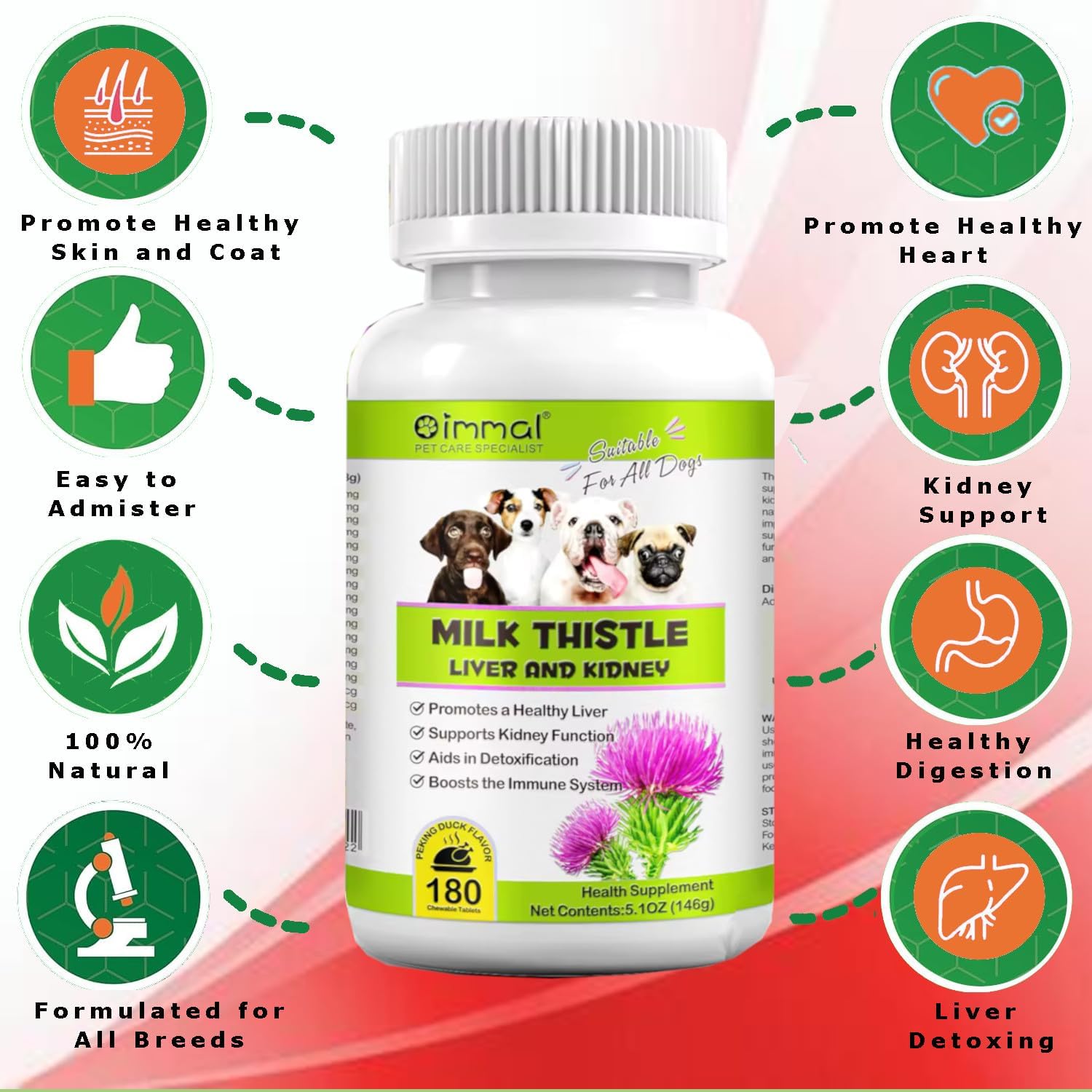 Milk Thistle for Dogs - 180 Chewable Tablets - Liver and Kidney Support - görsel 2