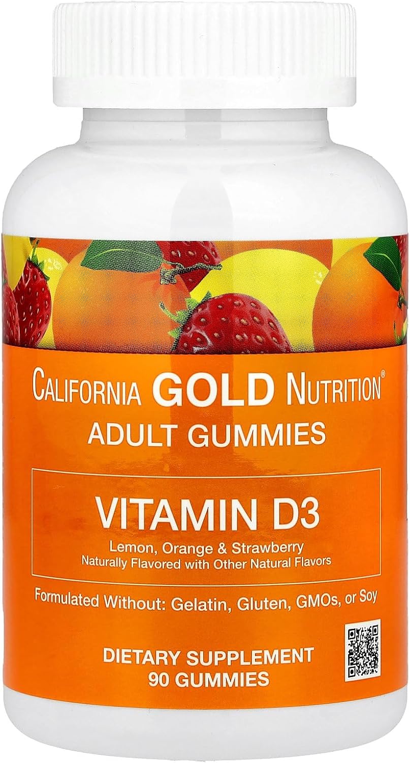 California Gold Nutrition Vitamin D3 Gummies, Lemon, Orange, & Strawberry, 90 Gummies (25 mcg (1,000 IU per Gummy)) - görsel 1