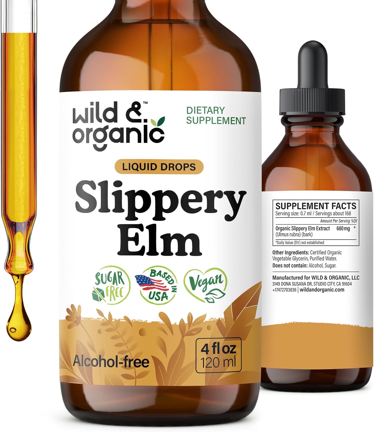Wild & Organic Slippery Elm Drops – Vegan, Alcohol-Free Liquid Extract, 60 ml - görsel 10