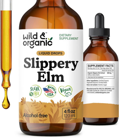 Wild & Organic Slippery Elm Drops – Vegan, Alcohol-Free Liquid Extract, 60 ml