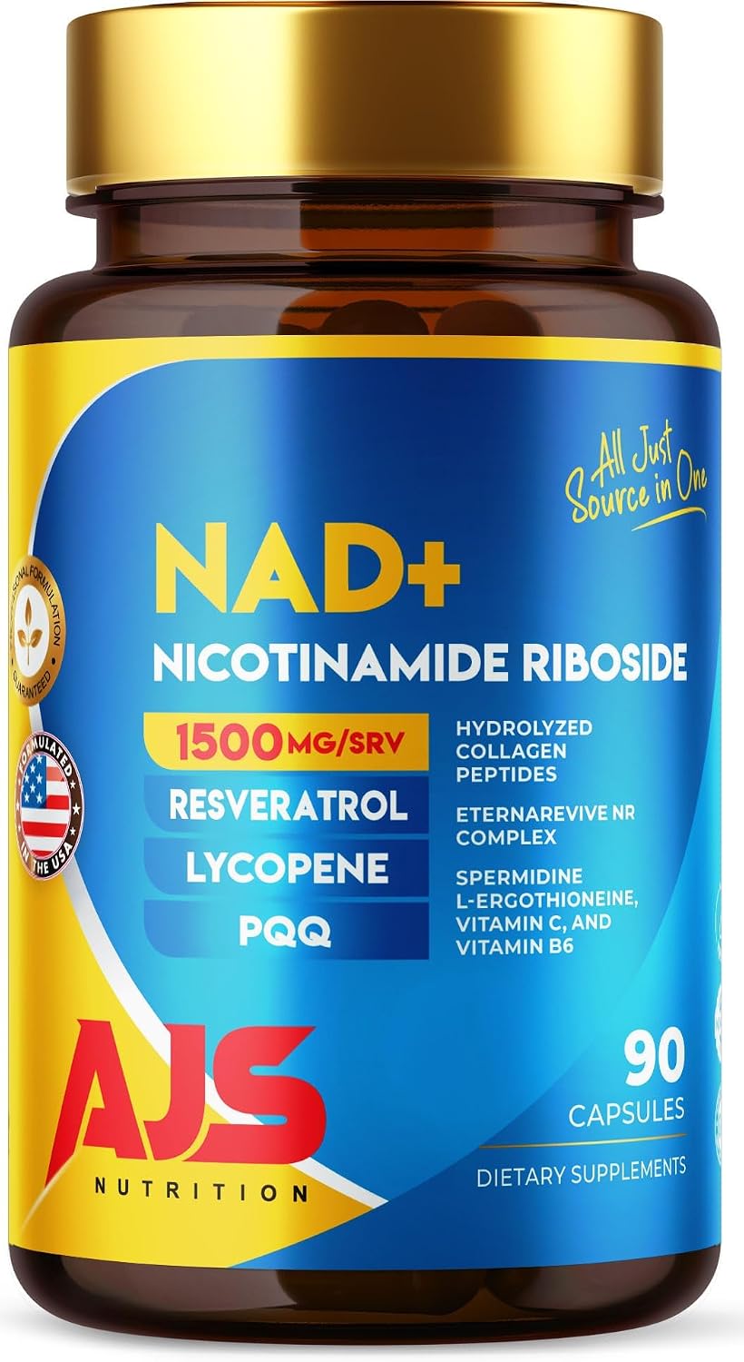 AJS NAD+ Cellular Energy – NR Supplement with PQQ, Resveratrol, Lycopene, L-Ergothioneine, and Collagen Peptides – 90 Capsules for Cellular Support - görsel 8