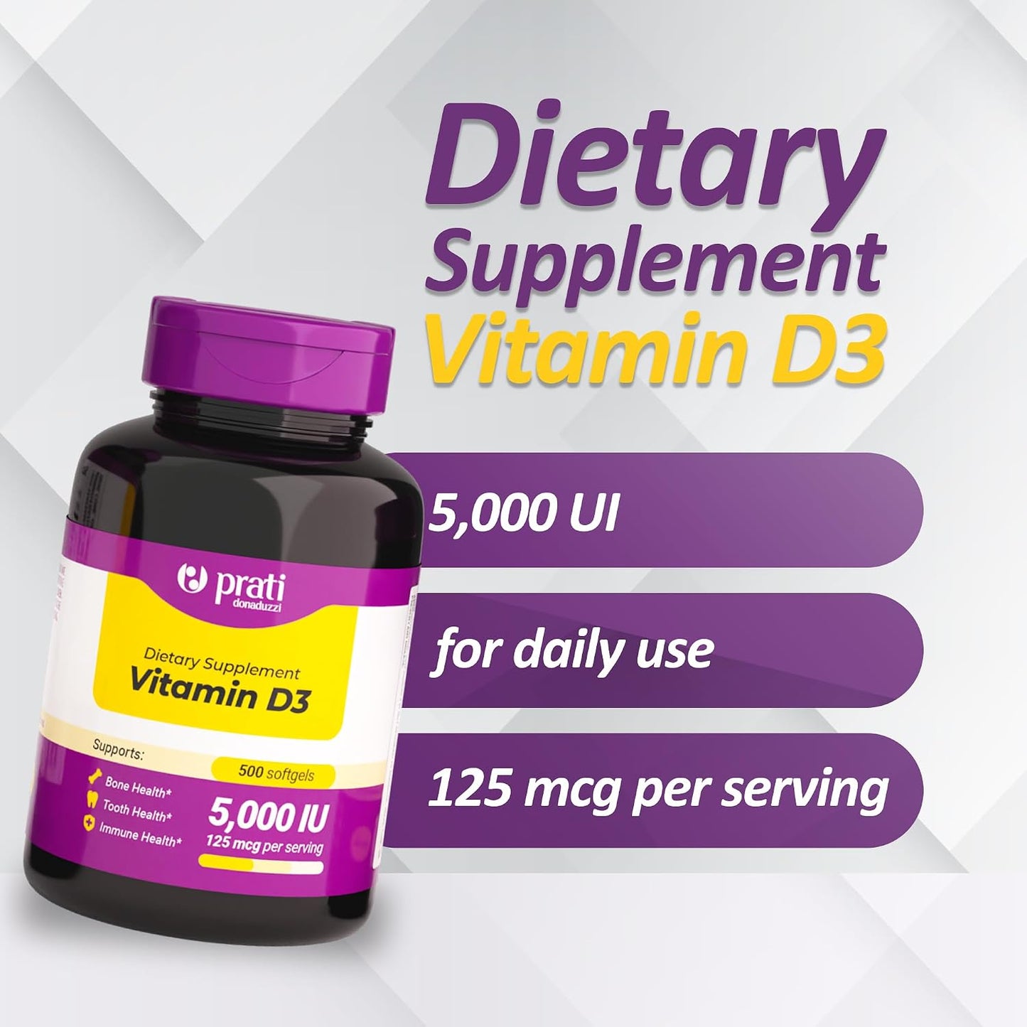Prati Donaduzzi Vitamin D3 5,000 IU (125 mcg) Soft gel capsules, 500 Count - görsel 2
