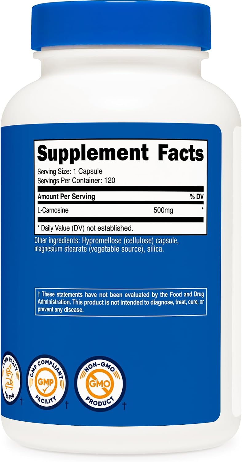 Nutricost L-Carnosine 500mg, 120 Capsules - Gluten-free & Non-GMO - görsel 5