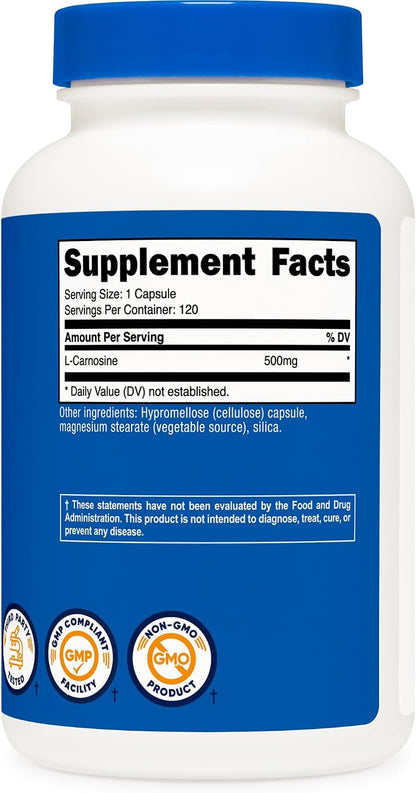 Nutricost L-Carnosine 500mg, 120 Capsules - Gluten-free & Non-GMO