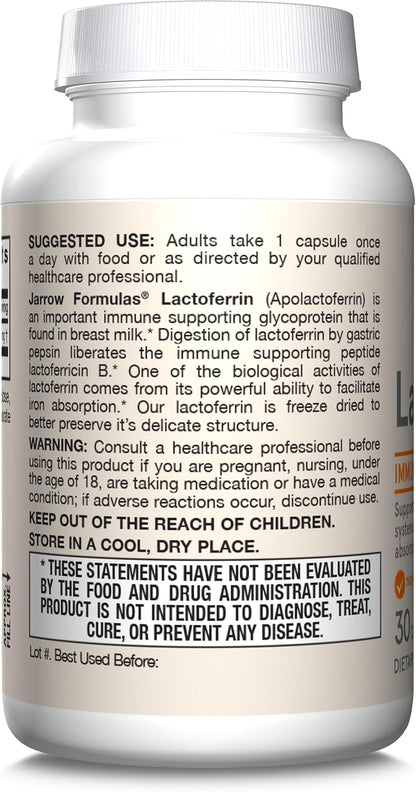 Jarrow Formulae Lactoferrin 250 mg – Immune-Supporting Glycoprotein, 30 Capsules
