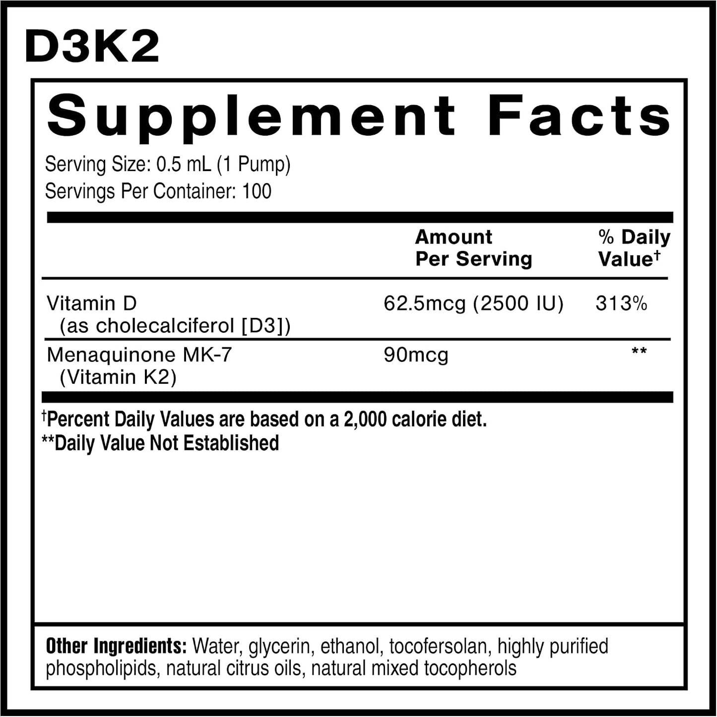 Quicksilver Scientific Nanoemulsified D3K2 - Liquid Vitamin D3 + K2 MK7, 2500 IU D3, 90 mcg K2, 50 ml - görsel 2
