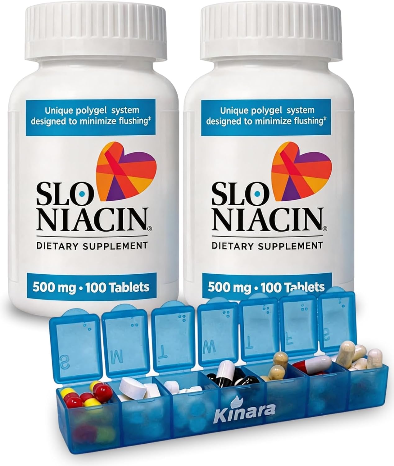 Slo-Niacin Slow Release Niacin 500mg - Vitamin B3 Food Supplement for Heart Health - Flush-free B3 Vitamins for Cholesterol & Cardiovascular Support - 100 Tablets - görsel 1
