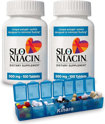 Slo-Niacin Slow Release Niacin 500mg - Vitamin B3 Food Supplement for Heart Health - Flush-free B3 Vitamins for Cholesterol & Cardiovascular Support - 100 Tablets