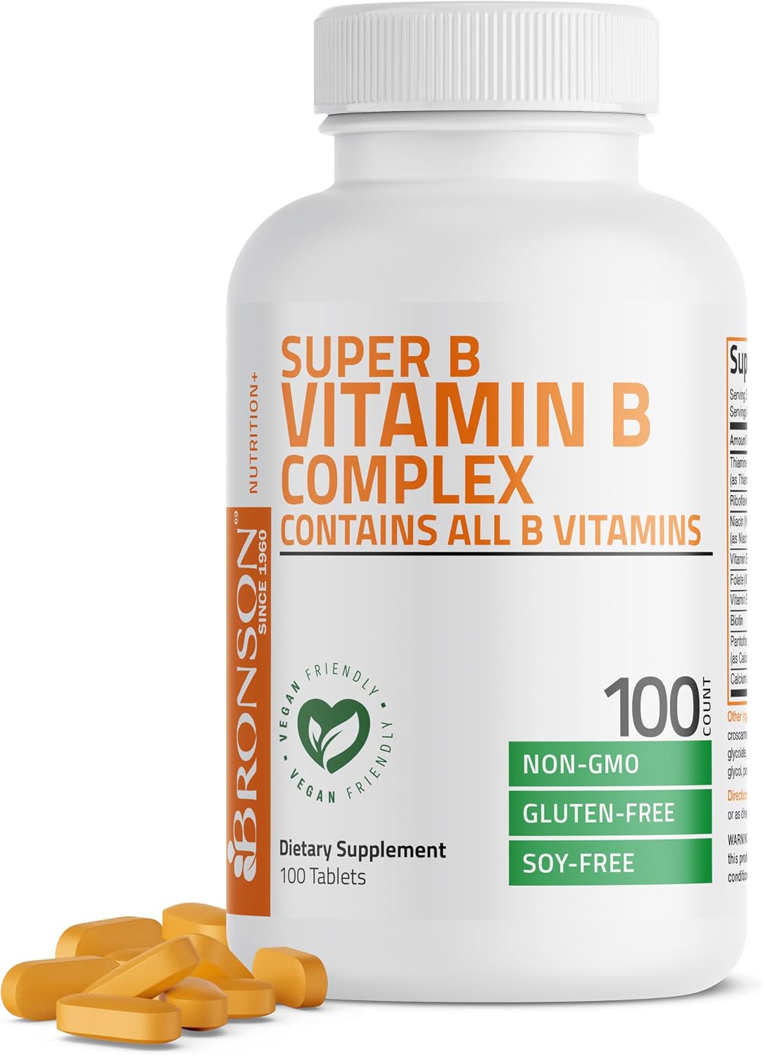 Bronson Vitamin B Complex (B1, B2, B3, B6, B9, B12, Biotin, Pantothenic Acid) - 100 Tablets - görsel 1
