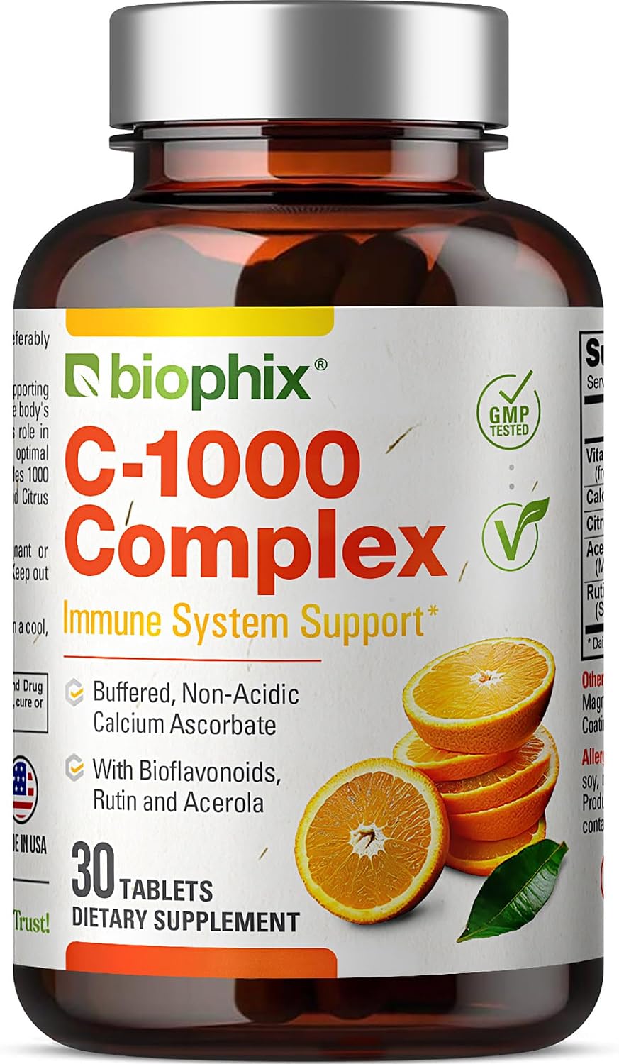biophix Vitamin C-1000 mg Complex – 30 Tablets – Vegan with Calcium, Citrus Bioflavonoids, Acerola & Rutin – Supports Immune Health - görsel 1
