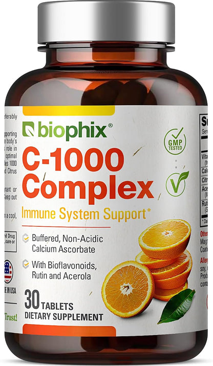biophix Vitamin C-1000 mg Complex – 30 Tablets – Vegan with Calcium, Citrus Bioflavonoids, Acerola & Rutin – Supports Immune Health