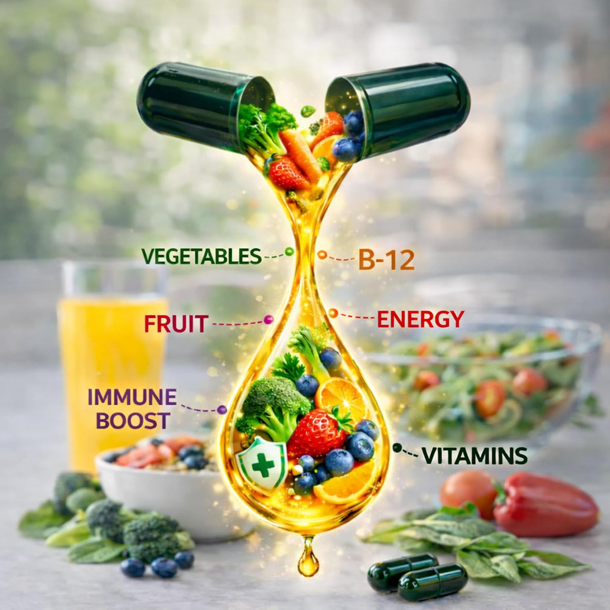 Grab The Gold Liquid Women's Multivitamin Capsules with Iron, 42 Fruit & Vegetables - Fast Absorption for Daily Energy & Wellness - görsel 3