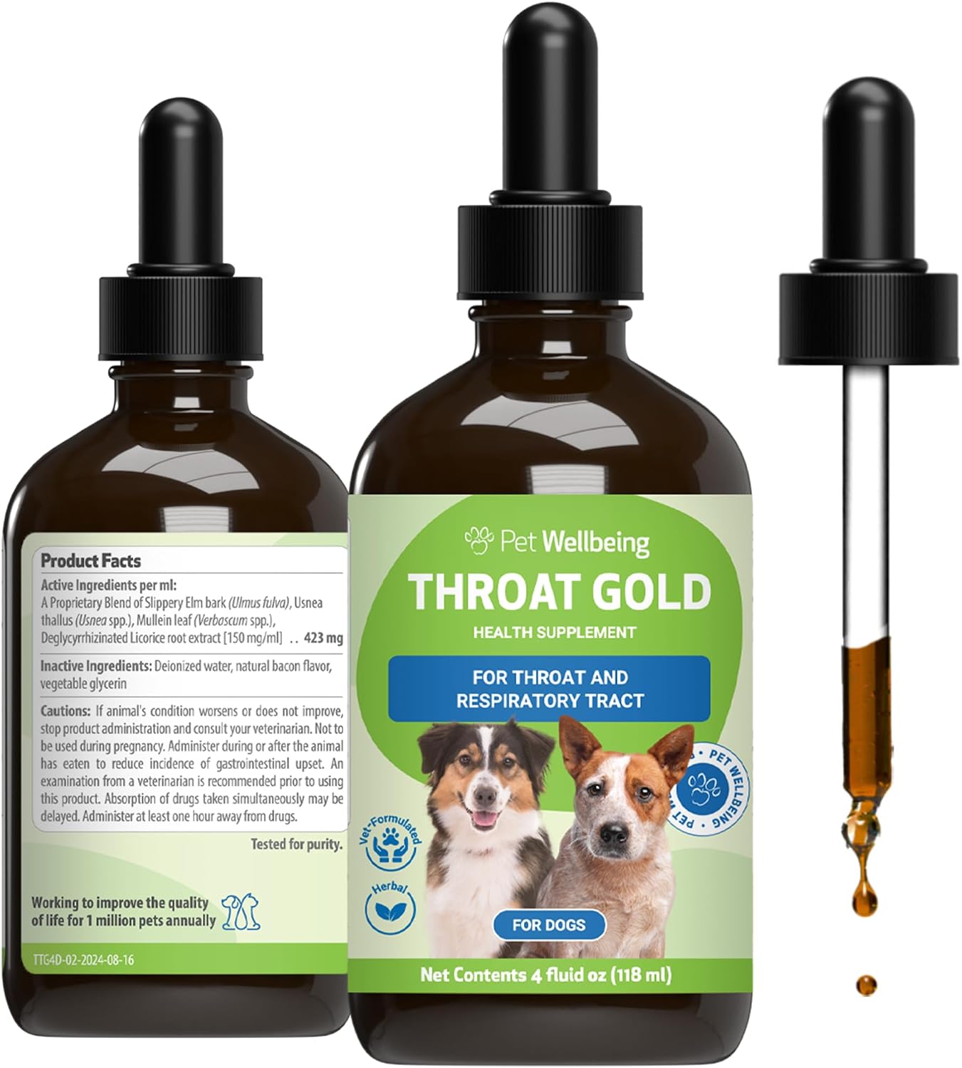 Pet Wellbeing Throat Gold for Dogs - Herbal Throat & Respiratory Support Liquid (118 ml) - görsel 1