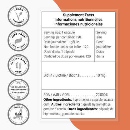 Supersmart Biotin 10,000mcg - High Potency Vitamin B7 Supplement - 120 Vegetarian Capsules