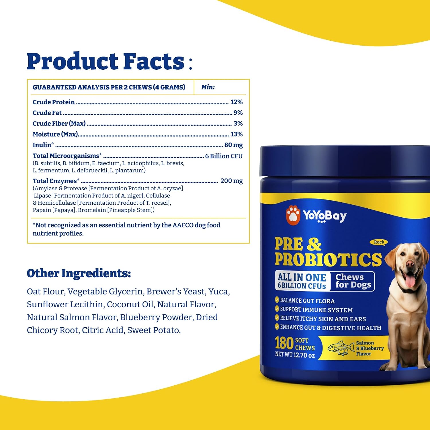 YoYoBay Probiotics for Dogs - 6 Billion CFUs, 180 Soft Chews, Salmon & Blueberry Flavour - görsel 9
