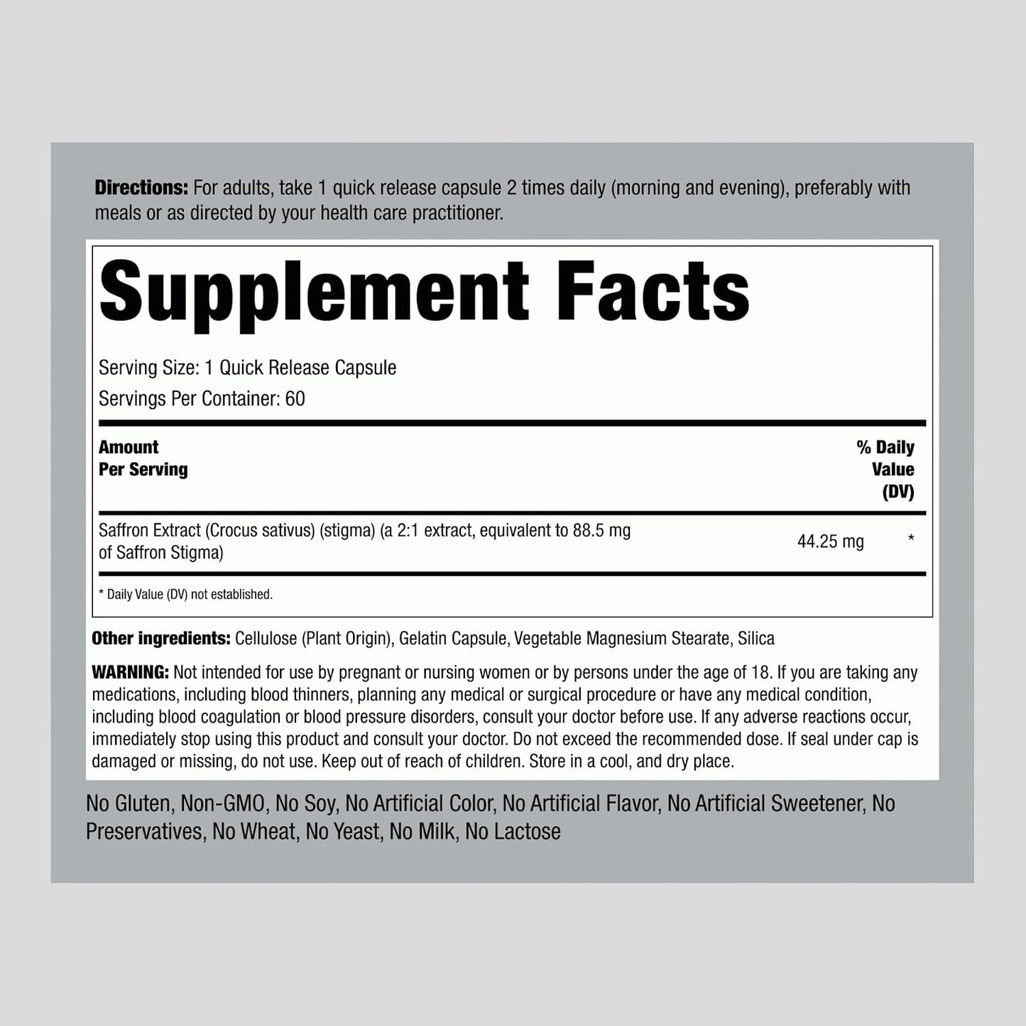 Ultimate Saffron Extract 88.5 mg, 60 Quick Release Capsules - görsel 2