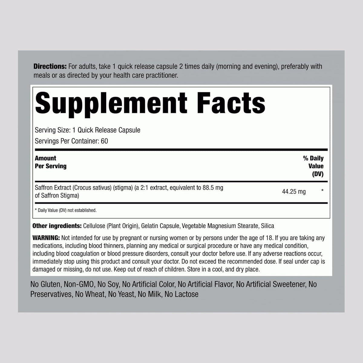 Ultimate Saffron Extract 88.5 mg, 60 Quick Release Capsules - görsel 2