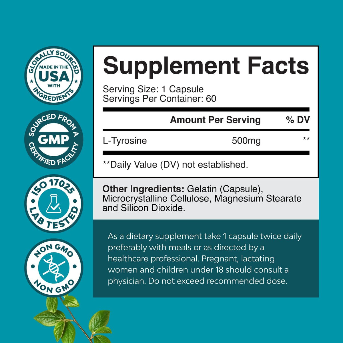 Free Form L-Tyrosine 500mg Capsules - görsel 3