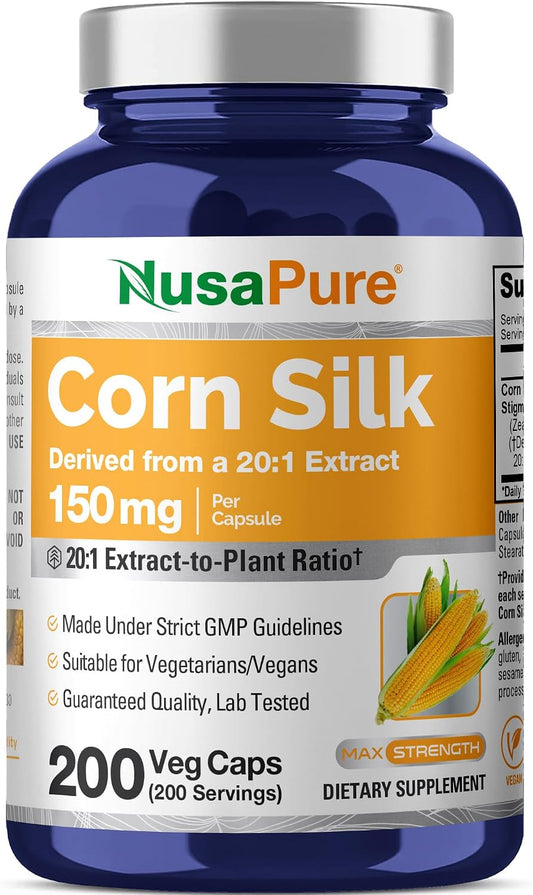 NusaPure Corn Silk Capsules, 150 mg, 200 Veg Capsules (Non-GMO, Vegan)