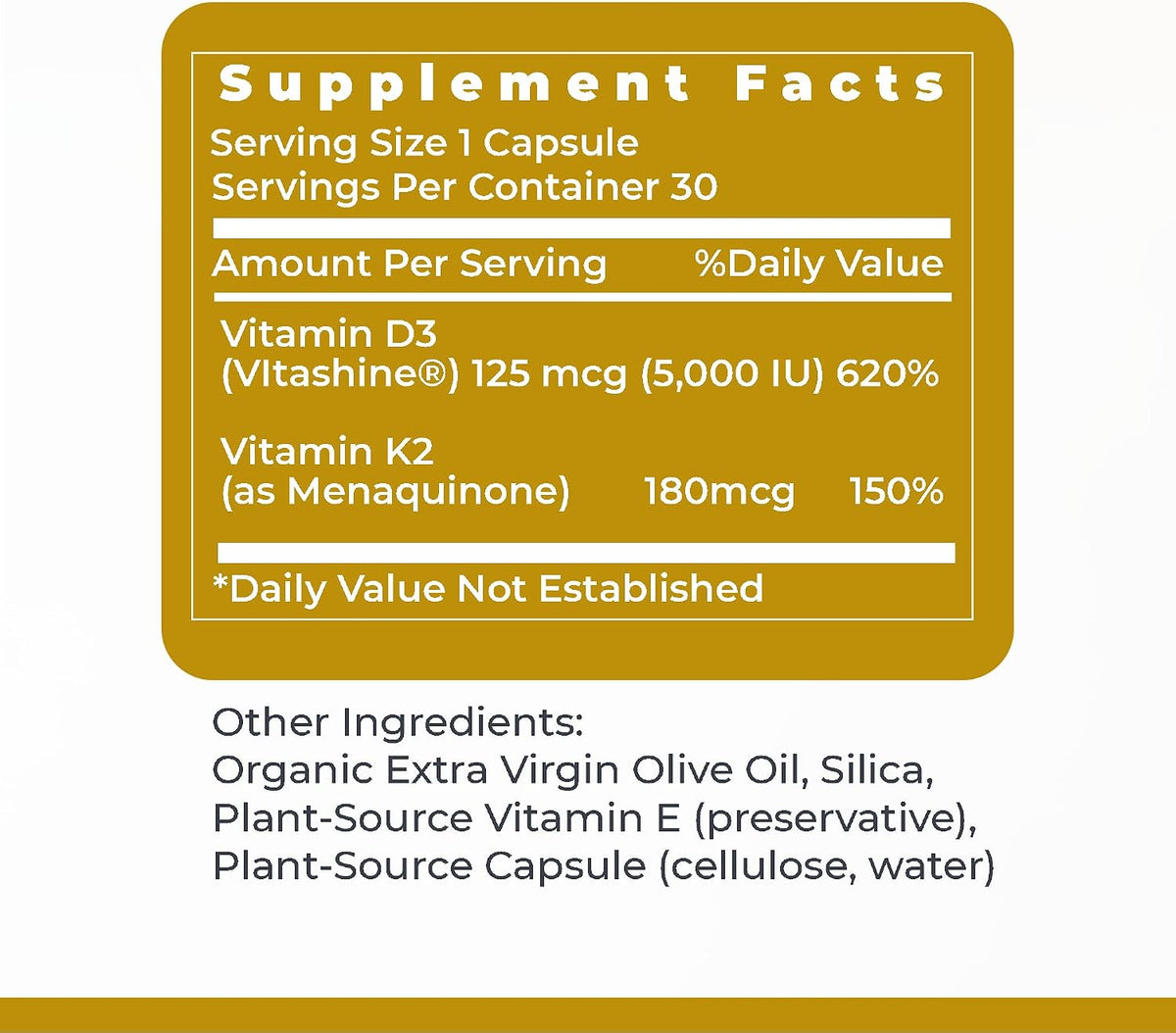 Premier Research Labs Vitamin D3 + K2 Supplement, 5000 IU, 30 Capsules - görsel 5