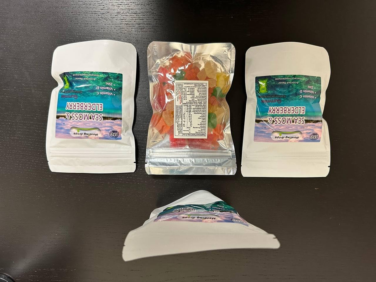 HEALING DROPS Irish Sea Moss Gummies – Organic Wildcrafted Sun-Dried Sea Moss with Bladderwrack & Burdock Root (Elderberry-Mix) - görsel 9