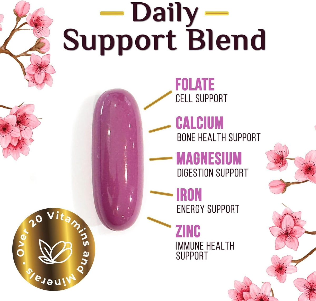 Multivitamin for Women - Complete Daily Women's Multivitamin with Calcium, Folic Acid, Vitamin A, C, D, E, and B Vitamins, Zinc and Iron - Vitamins for Bone, Energy & Immune Support - 60 Softgels - görsel 7