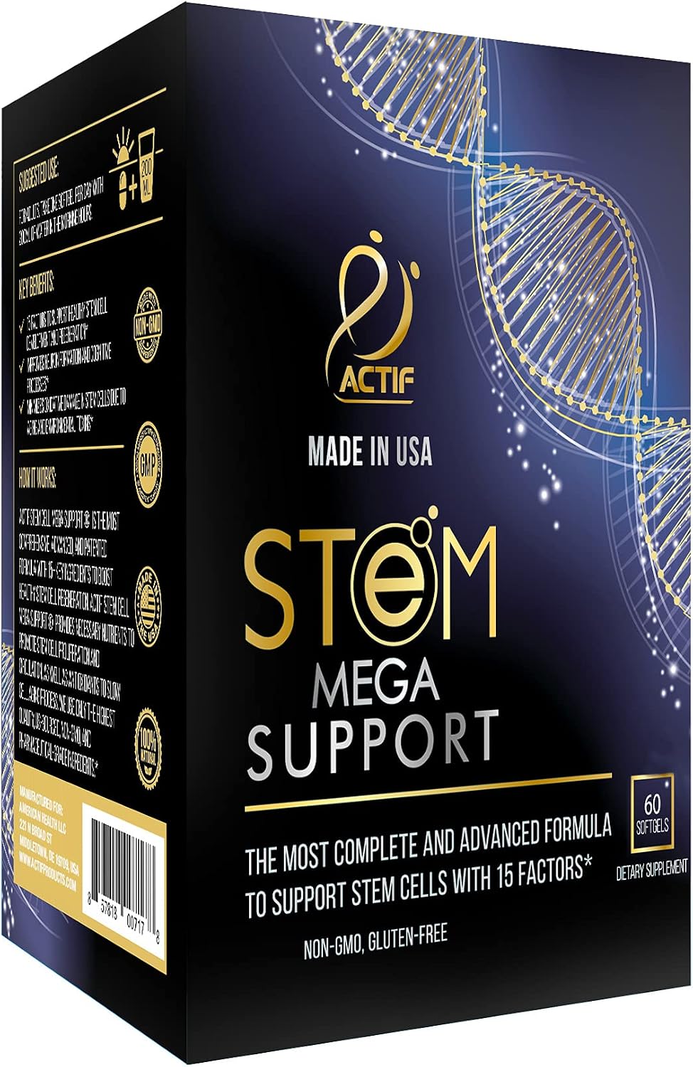 ACTIF Stem Cell Mega Support with 15 Factors - Non-GMO, 2 Month Supply, Made in USA - görsel 1
