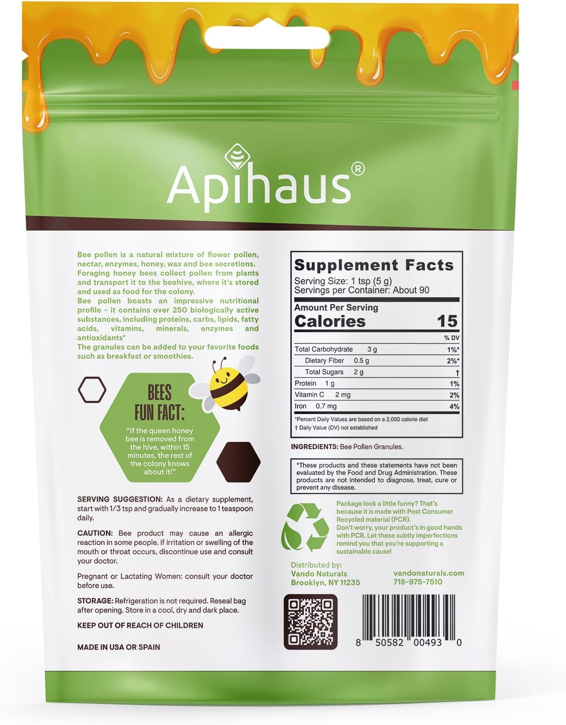 Apihaus Bee Pollen Granules (454 g) - 100% Pure Raw Superfood - görsel 2